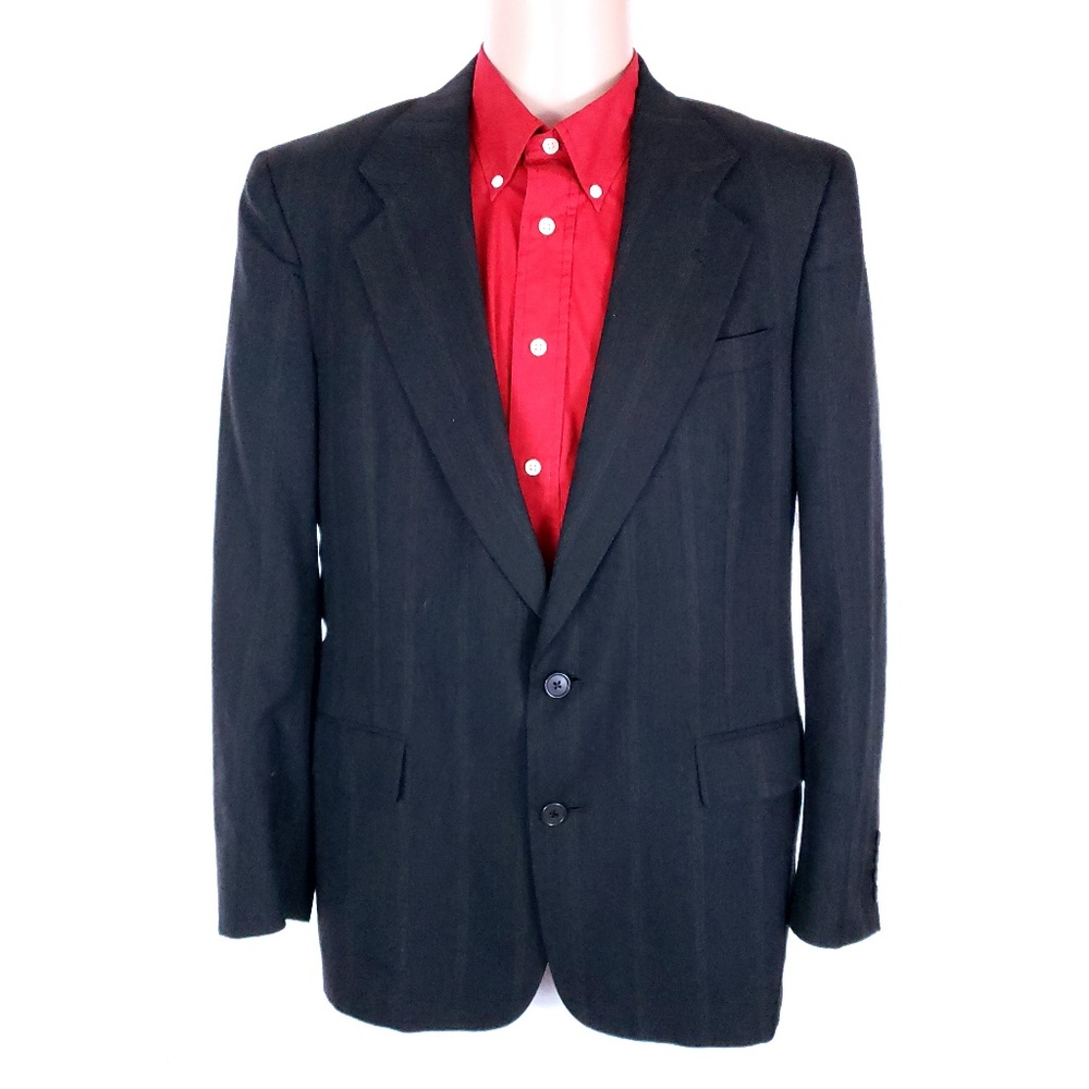 Christian Dior Men 2 Button Sport Coat Blazer Black Striped Size 41R